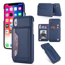 Luxury Magnetic Double Buckle Leather Phone Case for iPhone XS / iPhone X(5.8 inch) - Blue