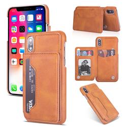 Luxury Magnetic Double Buckle Leather Phone Case for iPhone XS / iPhone X(5.8 inch) - Brown