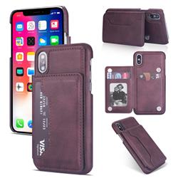 Luxury Magnetic Double Buckle Leather Phone Case for iPhone XS / iPhone X(5.8 inch) - Purple