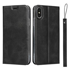 Calf Pattern Magnetic Automatic Suction Leather Wallet Case for iPhone XS / iPhone X(5.8 inch) - Black
