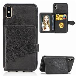Mandala Flower Cloth Multifunction Stand Card Leather Phone Case for iPhone XS / iPhone X(5.8 inch) - Black