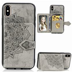 Mandala Flower Cloth Multifunction Stand Card Leather Phone Case for iPhone XS / iPhone X(5.8 inch) - Gray