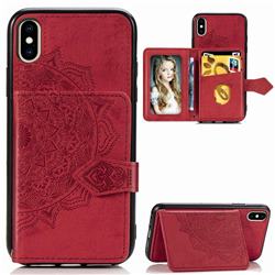 Mandala Flower Cloth Multifunction Stand Card Leather Phone Case for iPhone XS / iPhone X(5.8 inch) - Red