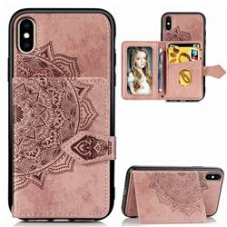 Mandala Flower Cloth Multifunction Stand Card Leather Phone Case for iPhone XS / iPhone X(5.8 inch) - Rose Gold