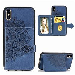 Mandala Flower Cloth Multifunction Stand Card Leather Phone Case for iPhone XS / iPhone X(5.8 inch) - Blue