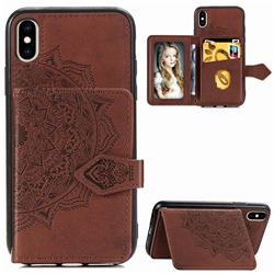 Mandala Flower Cloth Multifunction Stand Card Leather Phone Case for iPhone XS / iPhone X(5.8 inch) - Brown