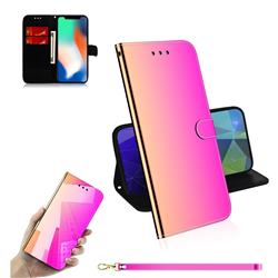 Shining Mirror Like Surface Leather Wallet Case for iPhone XS / iPhone X(5.8 inch) - Rainbow Gradient