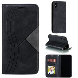 Retro S Streak Magnetic Leather Wallet Phone Case for iPhone XS / iPhone X(5.8 inch) - Black
