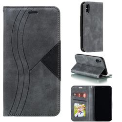 Retro S Streak Magnetic Leather Wallet Phone Case for iPhone XS / iPhone X(5.8 inch) - Gray