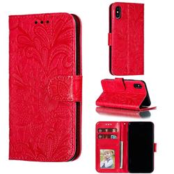 Intricate Embossing Lace Jasmine Flower Leather Wallet Case for iPhone XS / iPhone X(5.8 inch) - Red