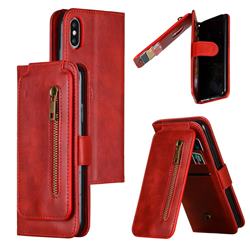 Multifunction 9 Cards Leather Zipper Wallet Phone Case for iPhone XS / iPhone X(5.8 inch) - Red
