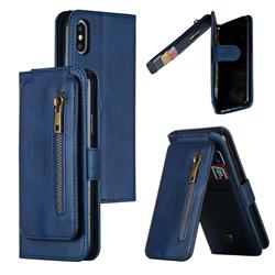 Multifunction 9 Cards Leather Zipper Wallet Phone Case for iPhone XS / iPhone X(5.8 inch) - Blue