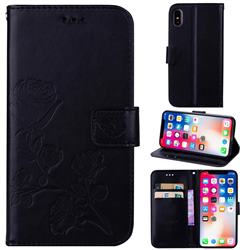 Embossing Rose Flower Leather Wallet Case for iPhone XS / iPhone X(5.8 inch) - Black