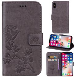 Embossing Rose Flower Leather Wallet Case for iPhone XS / iPhone X(5.8 inch) - Grey