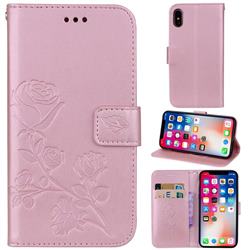 Embossing Rose Flower Leather Wallet Case for iPhone XS / iPhone X(5.8 inch) - Rose Gold