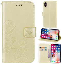 Embossing Rose Flower Leather Wallet Case for iPhone XS / iPhone X(5.8 inch) - Golden