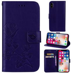 Embossing Rose Flower Leather Wallet Case for iPhone XS / iPhone X(5.8 inch) - Purple