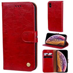 Luxury Retro Oil Wax PU Leather Wallet Phone Case for iPhone XS / iPhone X(5.8 inch) - Brown Red