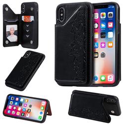 Yikatu Luxury Cute Cats Multifunction Magnetic Card Slots Stand Leather Back Cover for iPhone XS / iPhone X(5.8 inch) - Black