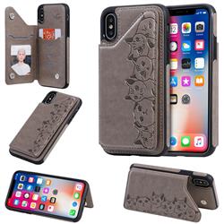 Yikatu Luxury Cute Cats Multifunction Magnetic Card Slots Stand Leather Back Cover for iPhone XS / iPhone X(5.8 inch) - Gray