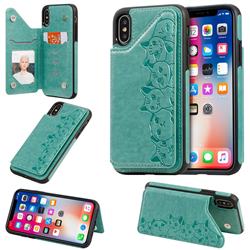 Yikatu Luxury Cute Cats Multifunction Magnetic Card Slots Stand Leather Back Cover for iPhone XS / iPhone X(5.8 inch) - Green