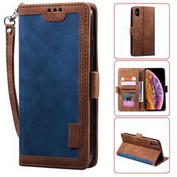 Luxury Retro Stitching Leather Wallet Phone Case for iPhone XS / iPhone X(5.8 inch) - Dark Blue