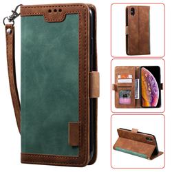 Luxury Retro Stitching Leather Wallet Phone Case for iPhone XS / iPhone X(5.8 inch) - Dark Green