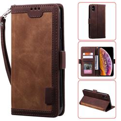 Luxury Retro Stitching Leather Wallet Phone Case for iPhone XS / iPhone X(5.8 inch) - Dark Brown