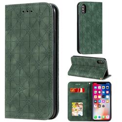 Intricate Embossing Four Leaf Clover Leather Wallet Case for iPhone XS / iPhone X(5.8 inch) - Blackish Green