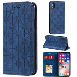 Intricate Embossing Four Leaf Clover Leather Wallet Case for iPhone XS / iPhone X(5.8 inch) - Dark Blue