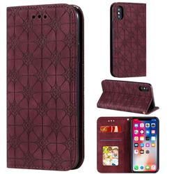 Intricate Embossing Four Leaf Clover Leather Wallet Case for iPhone XS / iPhone X(5.8 inch) - Claret