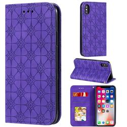 Intricate Embossing Four Leaf Clover Leather Wallet Case for iPhone XS / iPhone X(5.8 inch) - Purple