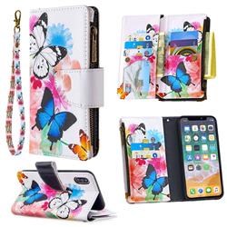 Vivid Flying Butterflies Binfen Color BF03 Retro Zipper Leather Wallet Phone Case for iPhone XS / iPhone X(5.8 inch)
