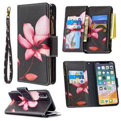 Lotus Flower Binfen Color BF03 Retro Zipper Leather Wallet Phone Case for iPhone XS / iPhone X(5.8 inch)