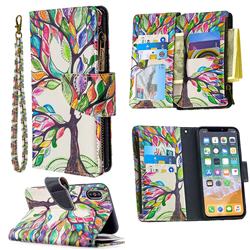 The Tree of Life Binfen Color BF03 Retro Zipper Leather Wallet Phone Case for iPhone XS / iPhone X(5.8 inch)