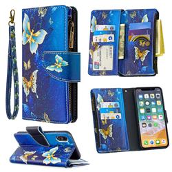 Golden Butterflies Binfen Color BF03 Retro Zipper Leather Wallet Phone Case for iPhone XS / iPhone X(5.8 inch)