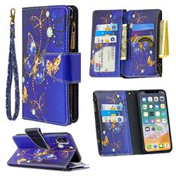 Purple Butterfly Binfen Color BF03 Retro Zipper Leather Wallet Phone Case for iPhone XS / iPhone X(5.8 inch)