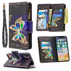 Golden Shining Butterfly Binfen Color BF03 Retro Zipper Leather Wallet Phone Case for iPhone XS / iPhone X(5.8 inch)