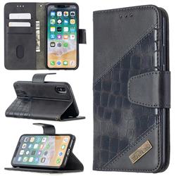 BinfenColor BF04 Color Block Stitching Crocodile Leather Case Cover for iPhone XS / iPhone X(5.8 inch) - Black