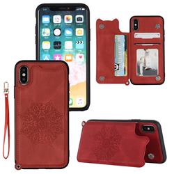 Luxury Mandala Multi-function Magnetic Card Slots Stand Leather Back Cover for iPhone XS / iPhone X(5.8 inch) - Red