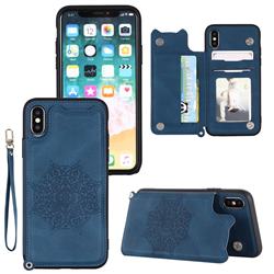 Luxury Mandala Multi-function Magnetic Card Slots Stand Leather Back Cover for iPhone XS / iPhone X(5.8 inch) - Blue