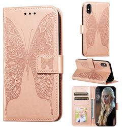Intricate Embossing Vivid Butterfly Leather Wallet Case for iPhone XS / iPhone X(5.8 inch) - Rose Gold