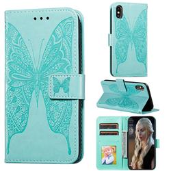 Intricate Embossing Vivid Butterfly Leather Wallet Case for iPhone XS / iPhone X(5.8 inch) - Green