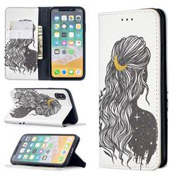 Girl with Long Hair Slim Magnetic Attraction Wallet Flip Cover for iPhone XS / iPhone X(5.8 inch)