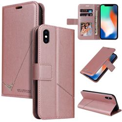 GQ.UTROBE Right Angle Silver Pendant Leather Wallet Phone Case for iPhone XS / iPhone X(5.8 inch) - Rose Gold