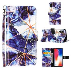 Starry Blue Stitching Color Marble Leather Wallet Case for iPhone XS / iPhone X(5.8 inch)