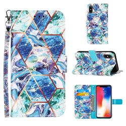 Green and Blue Stitching Color Marble Leather Wallet Case for iPhone XS / iPhone X(5.8 inch)