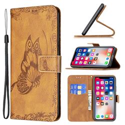 Binfen Color Imprint Vivid Butterfly Leather Wallet Case for iPhone XS / iPhone X(5.8 inch) - Brown