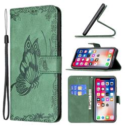 Binfen Color Imprint Vivid Butterfly Leather Wallet Case for iPhone XS / iPhone X(5.8 inch) - Green