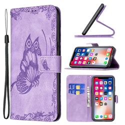 Binfen Color Imprint Vivid Butterfly Leather Wallet Case for iPhone XS / iPhone X(5.8 inch) - Purple